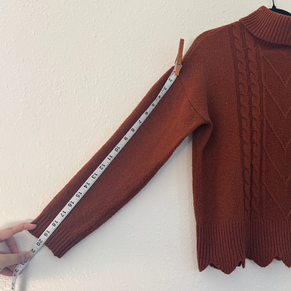 🤎 Belldini Cable Knit Turtleneck Sweater – Rust / Burnt Orange – Size M - Picture 3 of 7